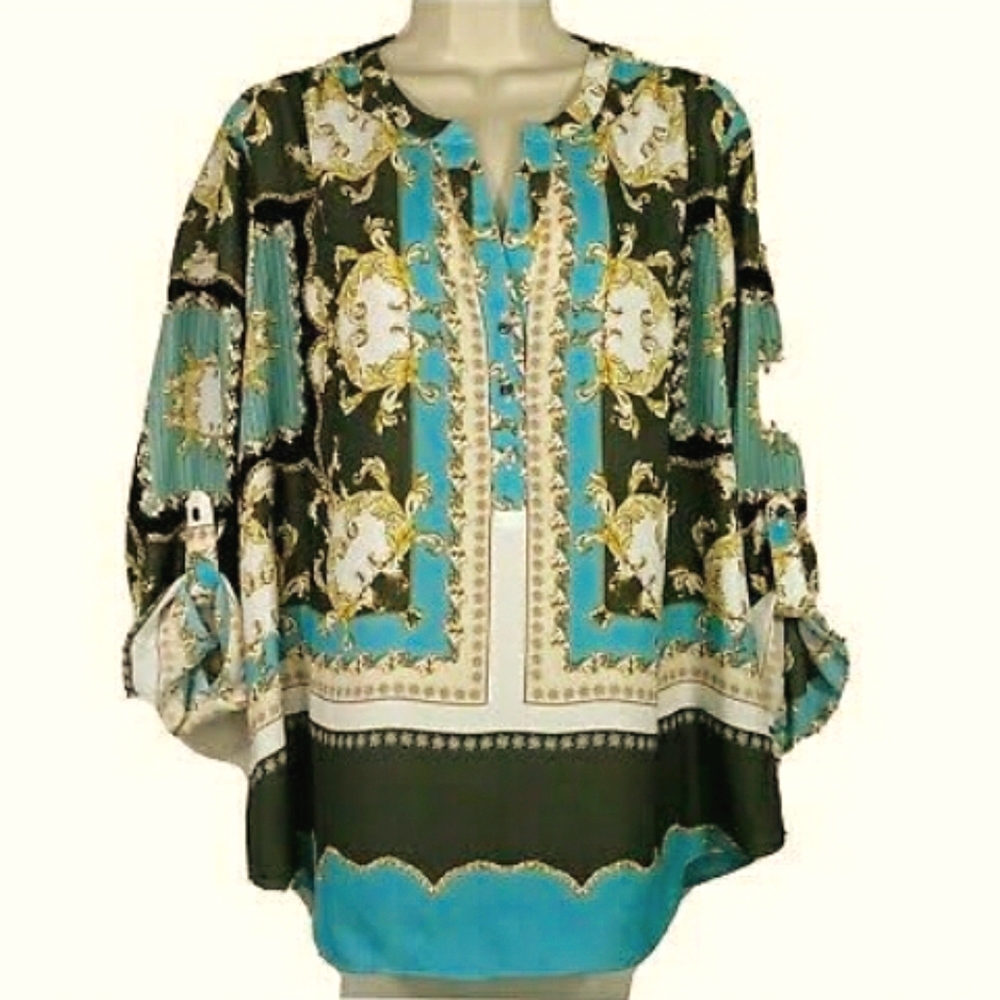 Zac & Rachel Relaxed Paisley V Neck Ornate Printed Long Sleeved Blouse NWT